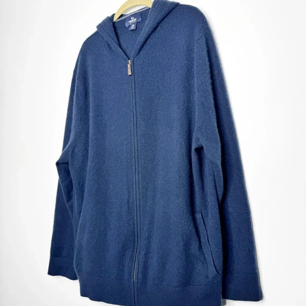 Lands End 100% Cashmere Zip Hoodie Sweater Blue Womens XXL - Picture 3 of 6